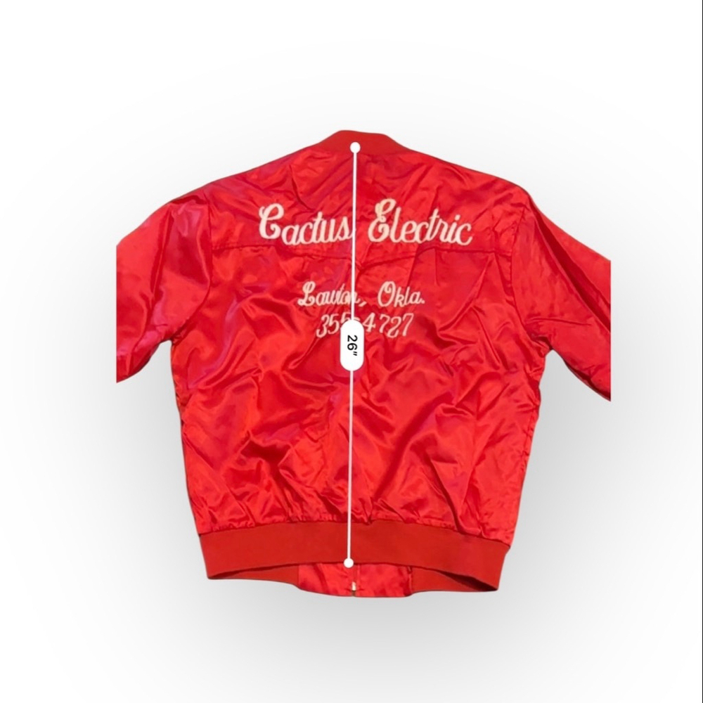 Vtg 80s Chalk Line Men Satin Bomber Jacket Cactus Electric Lawton Oklahoma Sz L​ - Picture 7 of 8